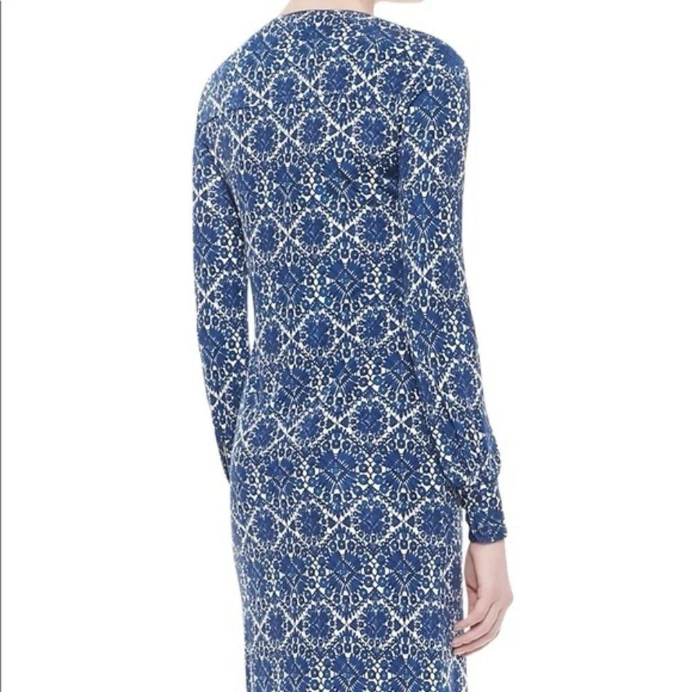 TORY BURCH Walker Long Sleeve‎ Fitted Mini Dress Navy Blue White Size M Keyhole
